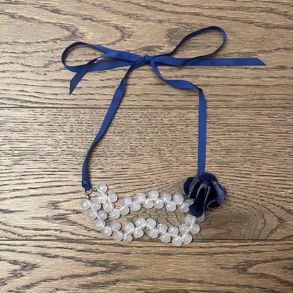 EUC Kids Navy and Light Blue/Lavender  Beaded Necklace with Ribbon